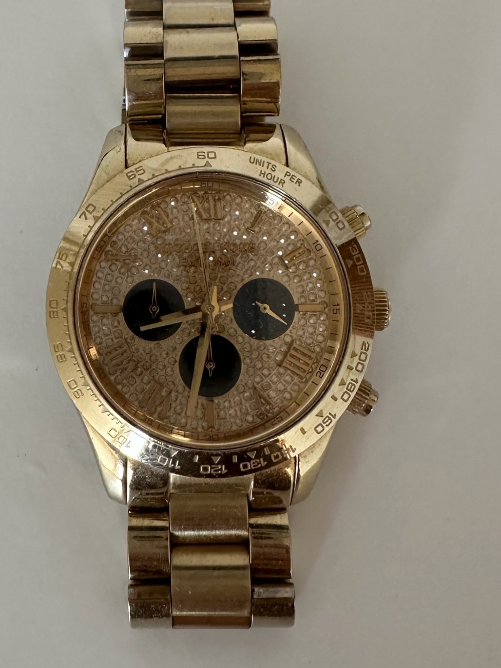 Gold Ladies Chronograph Watch with Sparkle Dial